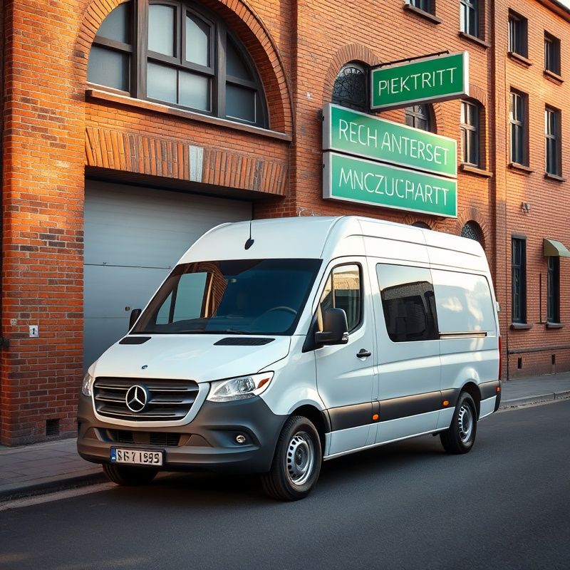 Biały Mercedes Sprinter zaparkowany przy magazynie w Krakowie