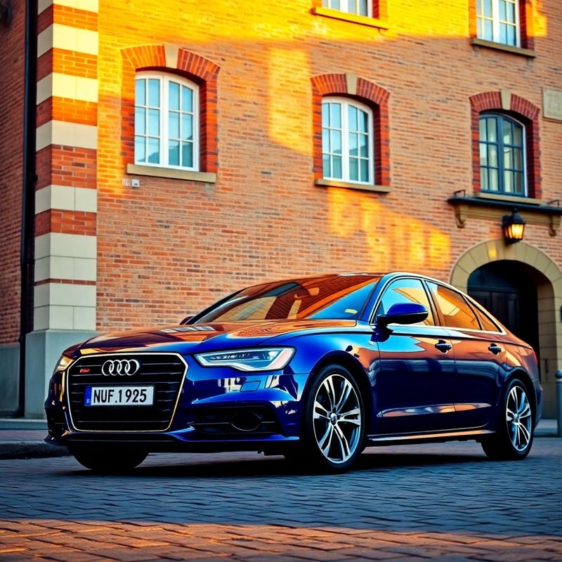 Audi A6 w ciemnoniebieskim kolorze na krakowskim Starym Mieście